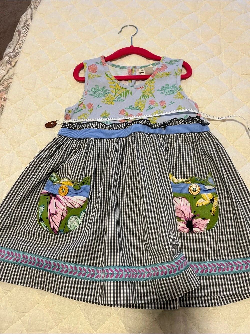 Matilda Jane Light Blue Floral Top with Black-and-White Gingham 8